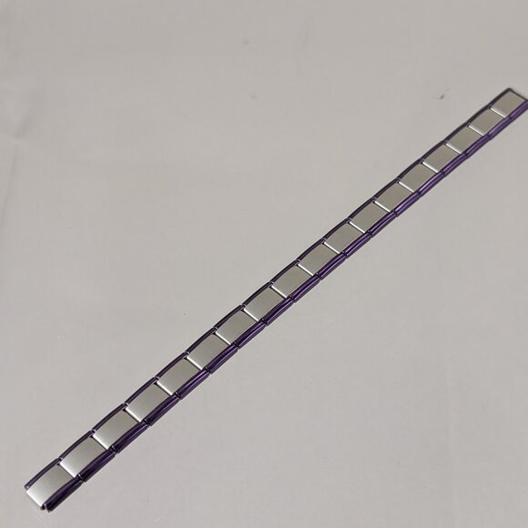 STAINLESS STEEL ITALIAN CHARM BRACELET/9MM/ BRUSHED SILVER w/ PURPLE TRIM/ B… - Picture 2 of 3